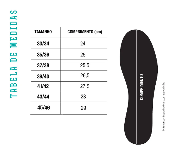 Tabela de medidas meia neoprene mormaii